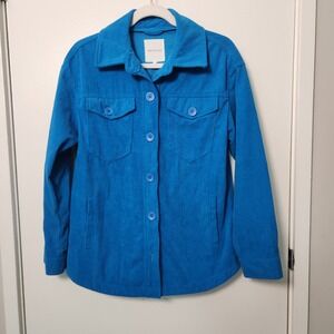 Avec Les Filles Corduroy Shacket Shirt Blue Button Up Size Small‎ Pockets